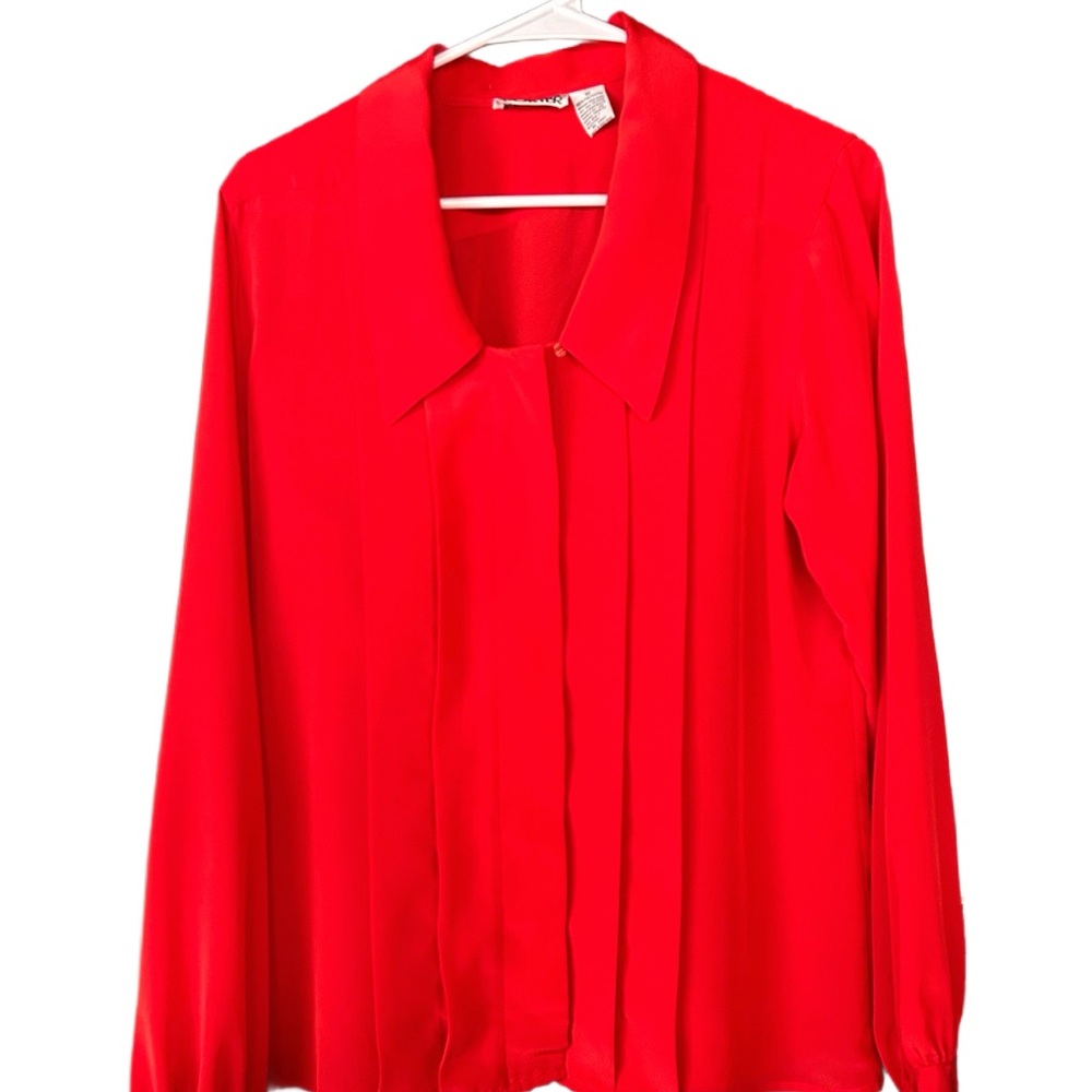 Vintage Bright Red Hidden Button Blouse Regina Porter